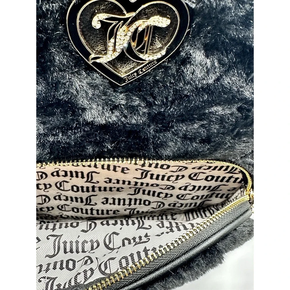 Juicy Couture Let's Get Cozy Backpack Plush Furry in Black Liquorice